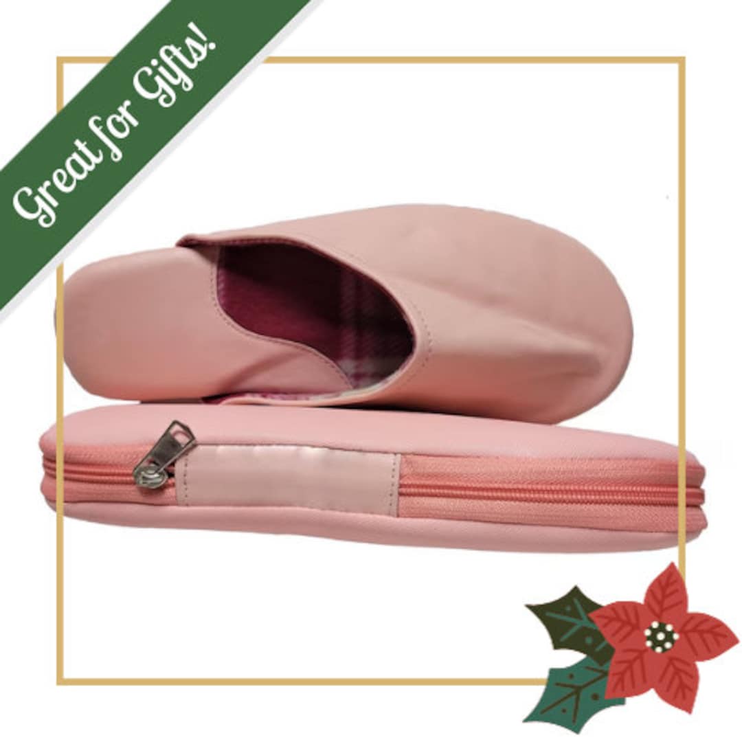 Pink Leather Travel Slippers With Case for Men and Women Etsy