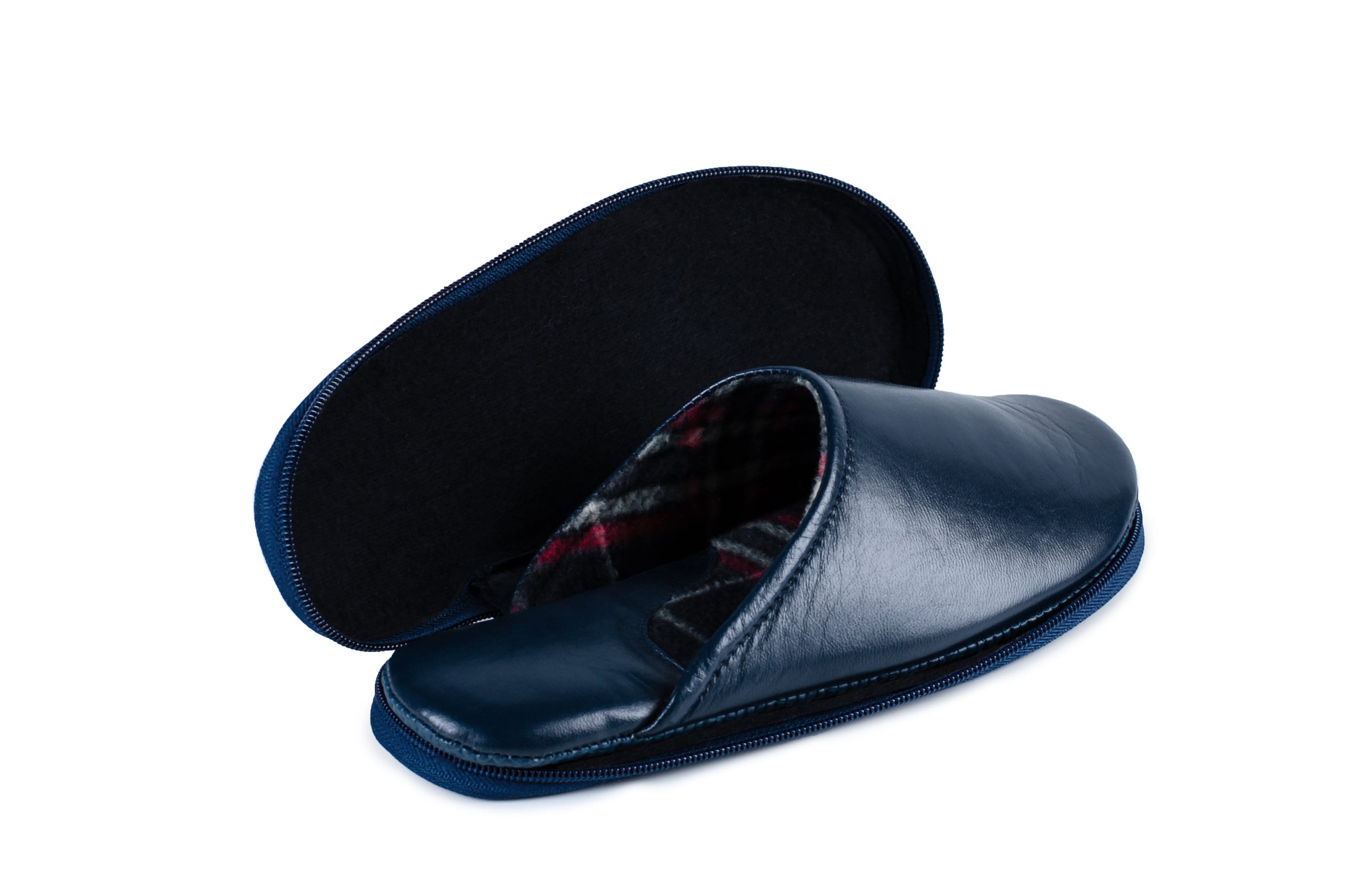 Navy Leather Travel Slippers With Case for Men and Women Etsy UK