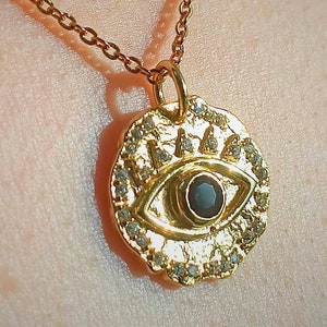 Ancient Eye Necklace | Evil Eye | Natural Blue Sapphire | 14k Gold or 950 Platinum on 925 Silver | Protection Necklace | Special Discount