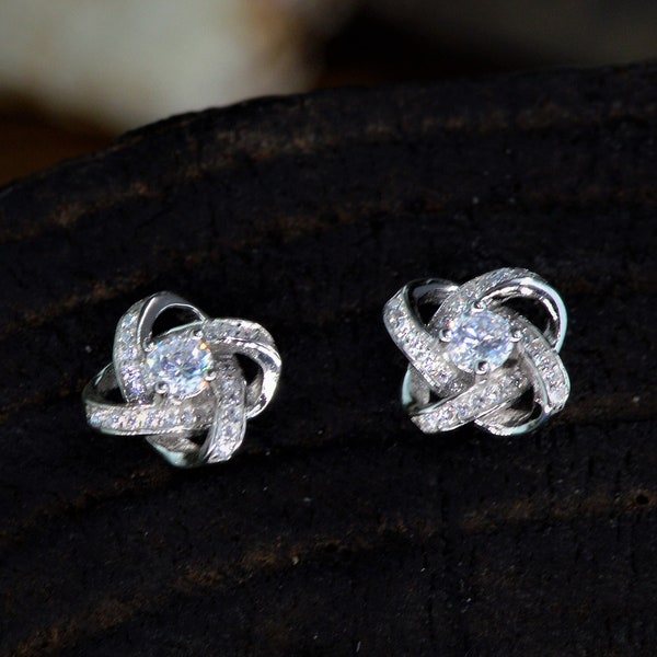 Platinum Coated 925 Sterling Silver | Diamond Celtic Knot Earrings | Infinity Stud Earrings | Eternity | Supporting Wildlife | AAAA grade CZ