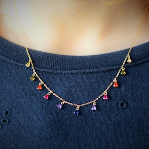 14k Gold Coated 925 Silver | Multicolored Diamond Necklace | High Quality AAAA Grade CZ Diamonds | Adjustable Length | Rainbow