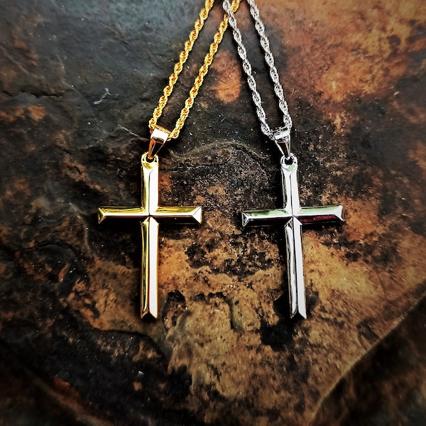 Gold or Platinum Cross Necklace | Silver Cross | Gold Cross | Platinum Cross | Options: 18K Gold On 925 Silver or 950 Platinum On 925 Silver