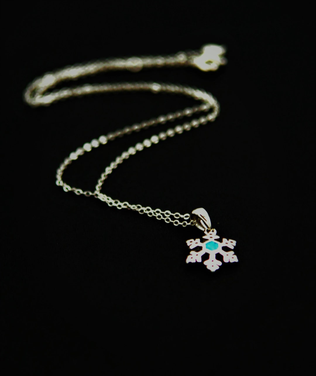 Snowflake Minimalist Necklace | Solid 925 Silver and Blue Opal | Adjustable chain 39cm to 45cm | Frozen | Snow| Ice | Elsa | Anna