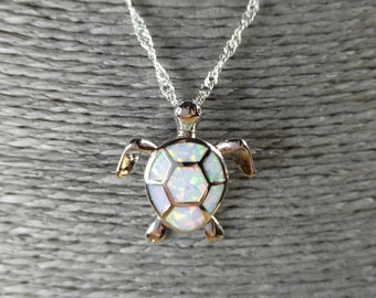 White Fire Opal Turtle Necklace | Platinum on Sterling Silver | Beautiful Fire Opal | Supporting Wildlife | Hand Made in Ireland