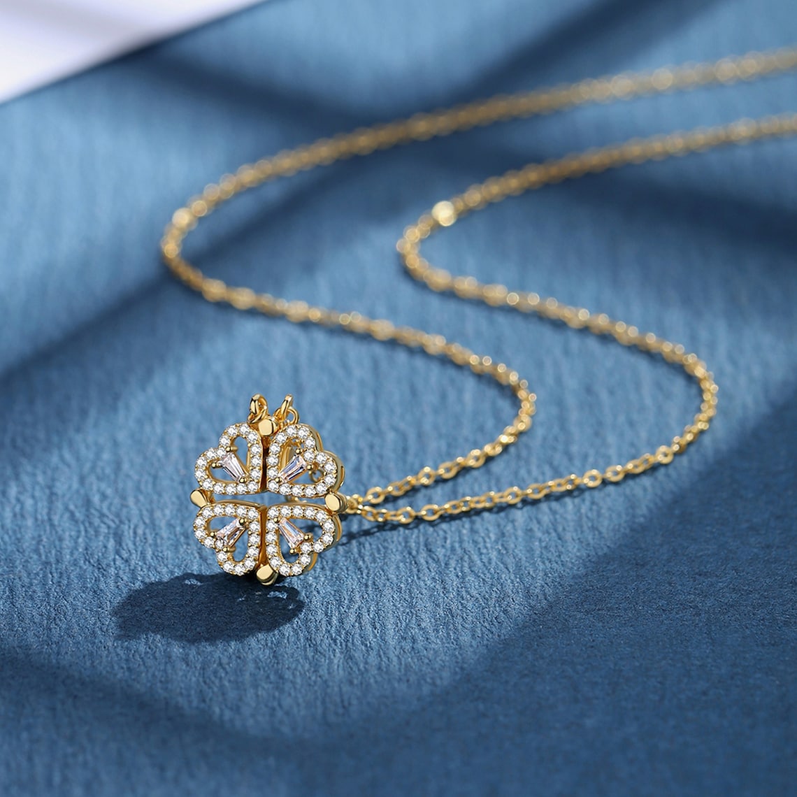 Clover Necklace  18K Gold or Platinum Coated 925 Silver  Gold