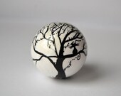 WOODEN BEADS SET 112, hand painted wooden beads, unique wooden bead set, painted beads, diy wooden beads, black cat beads, black tree beads