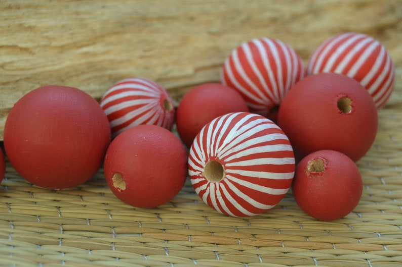 WOODEN BEADS SET 355 mixed beautiful beads hand painted wooden beads mix of red beads