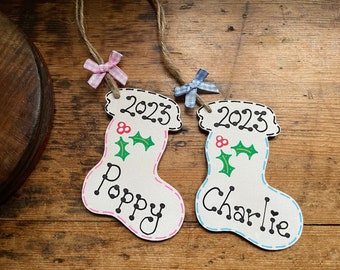 Personalised Christmas Stocking Tree Decoration - Baby’s First 2024 - Gift Idea - Handmade - Novelty gift - Xmas Stocking - New Baby