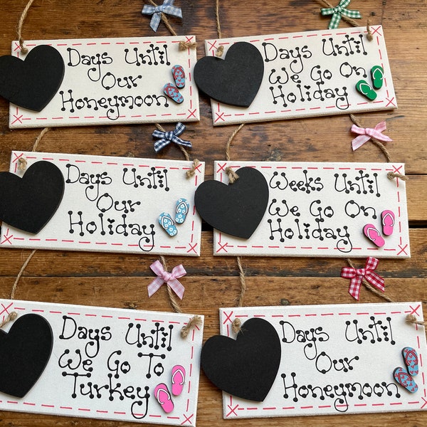 Holiday Countdown Chalkboard Plaque Sign Sleeps / Days / Weeks Until Honeymoon Handmade