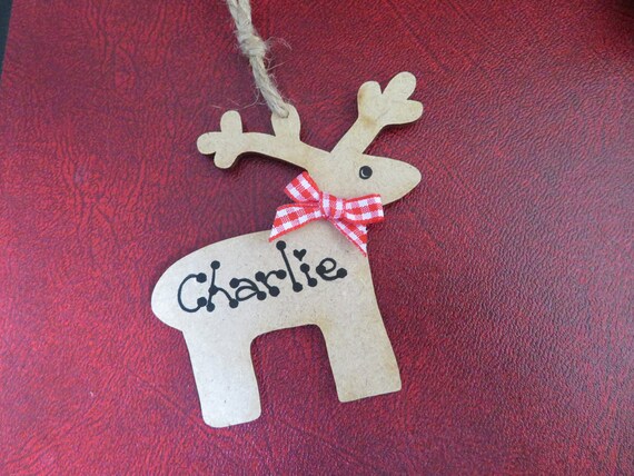 Wooden Reindeer Personalised Christmas Tree Decoration Xmas