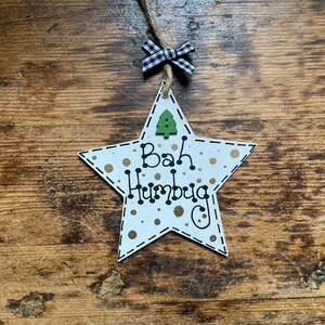 Christmas Bah Humbug Star Tree Decoration Novelty Gift Xmas Décor Handmade Bauble image 3