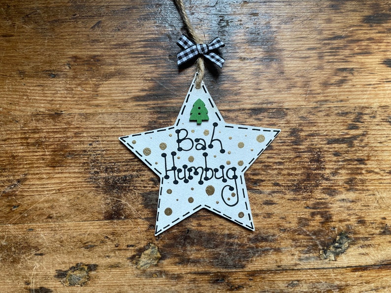 Christmas Bah Humbug Star Tree Decoration Novelty Gift Xmas Décor Handmade Bauble image 3