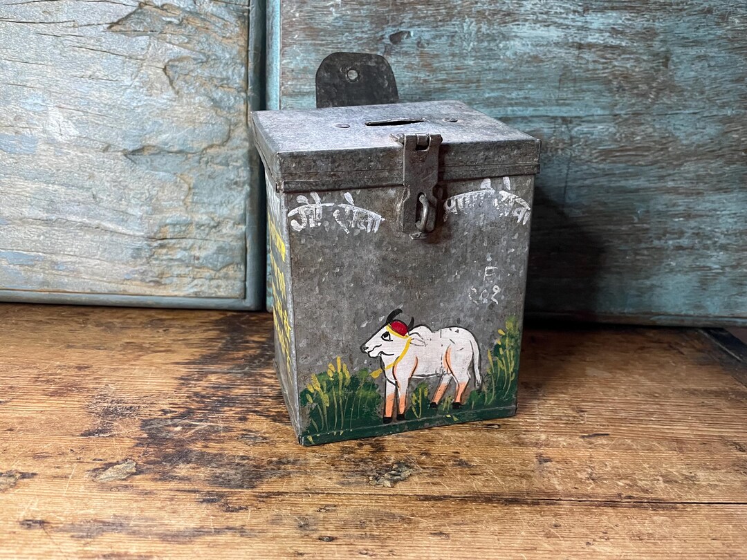 Vintage Rustic Metal Temple Money Box - Indian Temple Donation Box ...