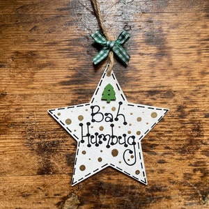 Christmas Bah Humbug Star Tree Decoration Novelty Gift Xmas Décor Handmade Bauble image 1