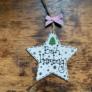 Christmas Bah Humbug Star Tree Decoration Novelty Gift Xmas Décor Handmade Bauble image 4