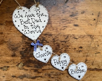 Personalisierte Best Dad Vatertag oder Geburtstag Geschenk von Katze Hund Haustier Handgefertigte Hängende Herzen Zeichen Weihnachtsgeschenk