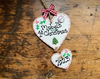 Personalised Baby’s First Christmas Handmade Heart Gift Present Xmas 2024