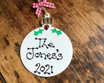 Personalised Handmade Christmas Tree Decoration Bauble Family Name Gift 2023