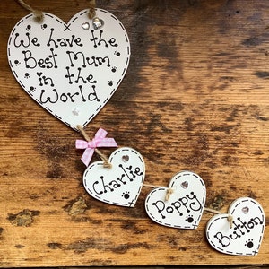 Cadeau personnalisé meilleure maman de votre animal de compagnie chat chien coeurs suspendus souvenir d'anniversaire fête des mères