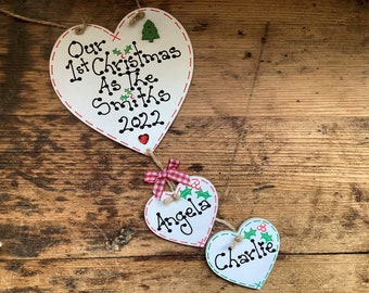 Our 1st Christmas Personalised Hearts Wife Husband Partner Christmas Handmade Decoration Love