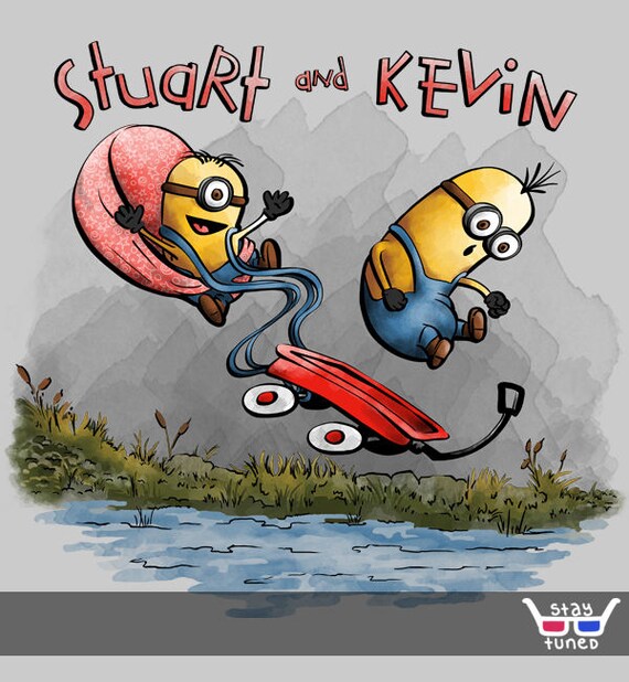 Unisexmens Stuart And Kevin Calvin And Hobbes Comics Minions Gru Movies Bob Fluffy Watercolor Best Friends Cute Tee