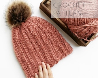 Easy Crochet Hat Pattern/ Ribbed Beanie Crochet Pattern/ Crochet Looks Knit/  Slouchy Hat Pattern/ The Tully Beanie/ Crochet Toque DIY