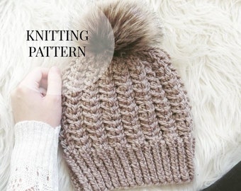 Knitting Pattern/Beanie Knitting Pattern/ Womens Hat/ Toque Knitting Pattern/ Bulky Hat/ Textured/ Advanced Beginner/ Harvest Moon Beanie