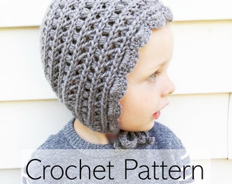 Baby Bonnet Crochet Pattern/ Toddler Bonnet/ Winter Baby Hat Pattern/ Cap with Ties/ Intermediate Level/ Multiples Sizes/ The Harper Bonnet