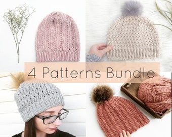 Crochet Hats Pattern Bundle/ Beanie Bundle/ Crochet Patterns/ Easy Crochet Beanies/ Toque Patterns/ Womens Hat Crochet Patterns