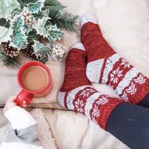 Colorwork Sock Knitting Pattern/ Snowflake and Tree Stranded Knitting/ Lace Sock Knitting Pattern/ Christmas and Winter Festive/ Arendelle image 2