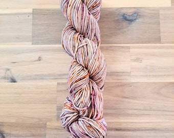 Yarn Destash - 100g Skein, DK Weight, Speckled Light Orange and Purple, Superwash Merino HandDyed Yarn