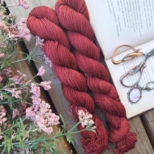 Dyed to Order - Bright Haven Dark Academia Red Tonal, Fingering Weight, Yak and Nylon Sock,Hand Indie Dyed Yarn