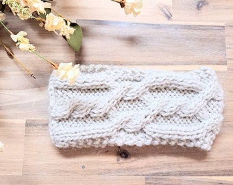 White Women's Wool Cabled Headband/ Luxury Knitwear/ Handknit Winter Cozy Earwarmer