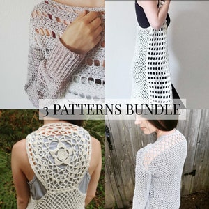 Crochet Garment Pattern Bundle/ Three Patterns PDF/ Sweater Pattern/ Cardigan Pattern/ Boho Vest Pattern/ Crochet Clothes Patterns/