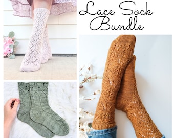 Lace Sock Pattern Bundle/ Mid Calf Sock Knitting Patterns/ Intermediate Knitter