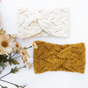 The Briony Headband/ Lace Knitwear Headband/ Intermediate Knitting Pattern/ DK Weight/ Twisted Heaband/ Thick and Cozy Headband Pattern