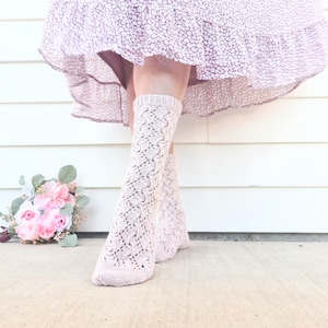 Persephone Socks/ Lace Sock Pattern/ Written Knitting Pattern with Chart/ Mid Calf Length Ribbing Detail