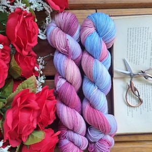 Sleeping Beauty on Sock- 100g Skein, Blue and Pink Fingering Weight Variegated, Superwash Merino and Nylon Sock Yarn, Hand Indie Dyed Yarn