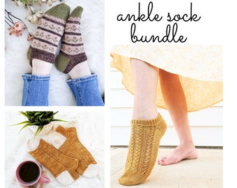 Ankle Sock Pattern Bundle/ Colorwork, Lace, and Cable Socks/ Sock Knitting Patterns