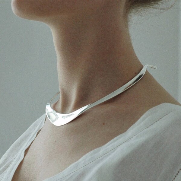 Reserved for Y: Unique Bjørn Sigurd Østern, David Andersen, Norway, Sterling Silver, Neck Ring, Torque, Necklace, 1960's.