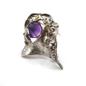Modernist Sterling Silver and Amethyst Brooch, Bijou Jeunesse, Günther, Pforzheim Germany.