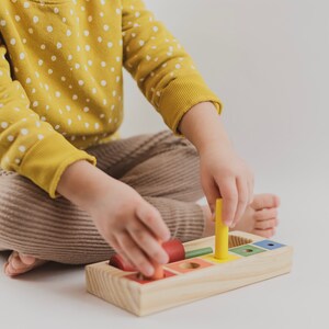 Dowel sorter Cylinder blocks Montessori learning toy Cylinder puzzle image 5