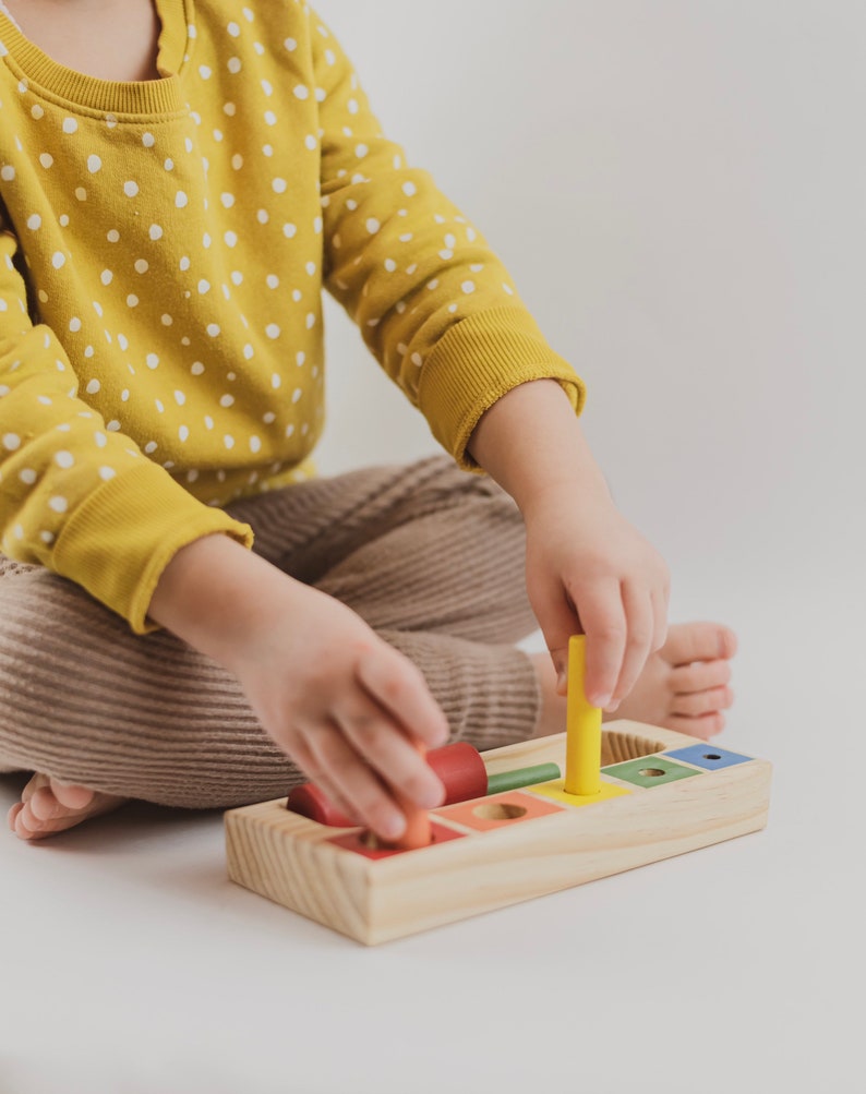 Dowel sorter Cylinder blocks Montessori learning toy Cylinder puzzle image 5