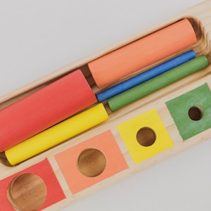 Dowel sorter Cylinder blocks Montessori learning toy Cylinder puzzle image 1