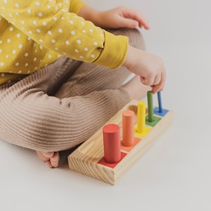 Dowel sorter Cylinder blocks Montessori learning toy Cylinder puzzle image 6