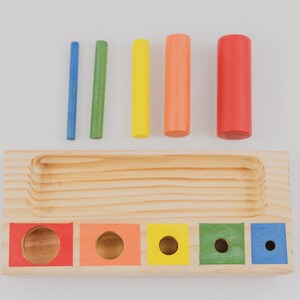 Dowel sorter Cylinder blocks Montessori learning toy Cylinder puzzle image 3