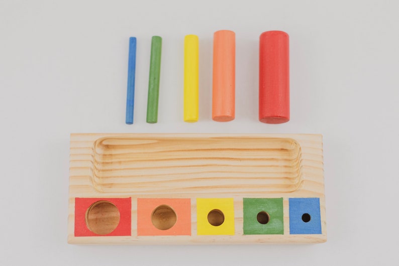 Dowel sorter Cylinder blocks Montessori learning toy Cylinder puzzle image 3