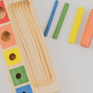 Dowel sorter Cylinder blocks Montessori learning toy Cylinder puzzle image 10