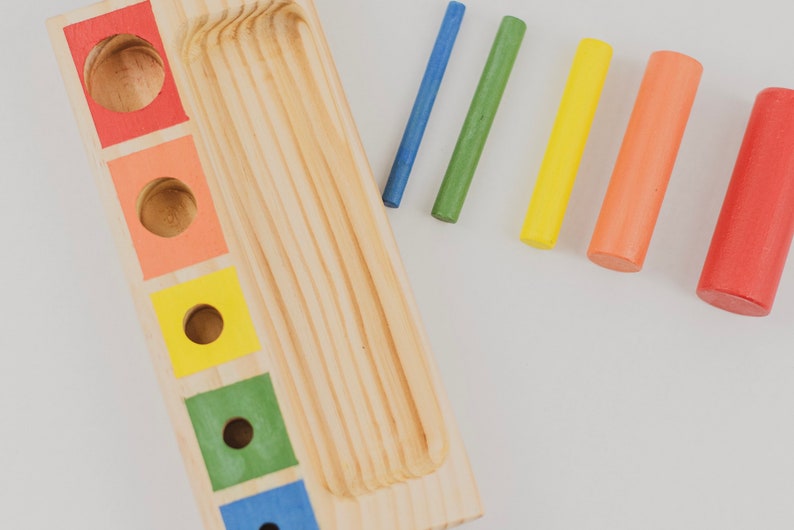 Dowel sorter Cylinder blocks Montessori learning toy Cylinder puzzle image 10
