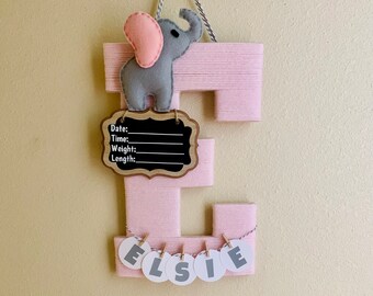 Personalized Pink Elephant Door Hanger